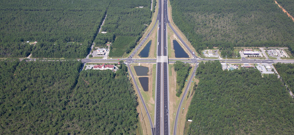 Aerial view of a multi-lane highway